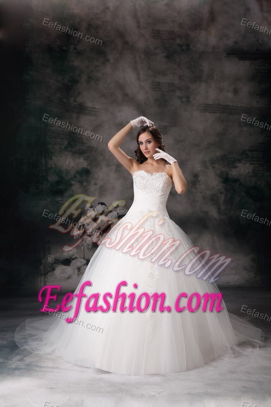 Beautiful Ball Gown Sweetheart Court Train Tulle Appliqued Wedding Dresses