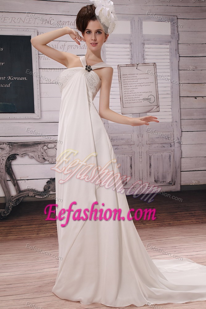 Pretty White Popular Empire Straps 2013 Wedding Dress with Beading on Sale