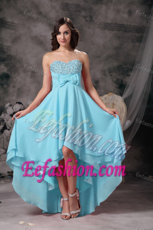 Sweet Baby Blue A-line Sweetheart Graduation Dresses for High School with Bow