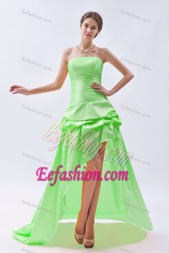 Spring Green Strapless High-low Prom Graduation Dress in with Pick-ups