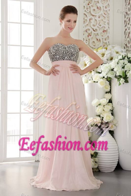 Pink Empire Beaded Sweetheart Prom Long Dresses for Graduation