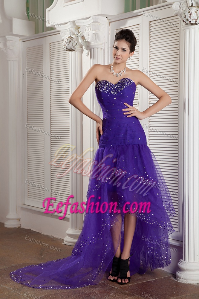 Purple Mermaid Sweetheart High-low Graduation Dresses with Beading
