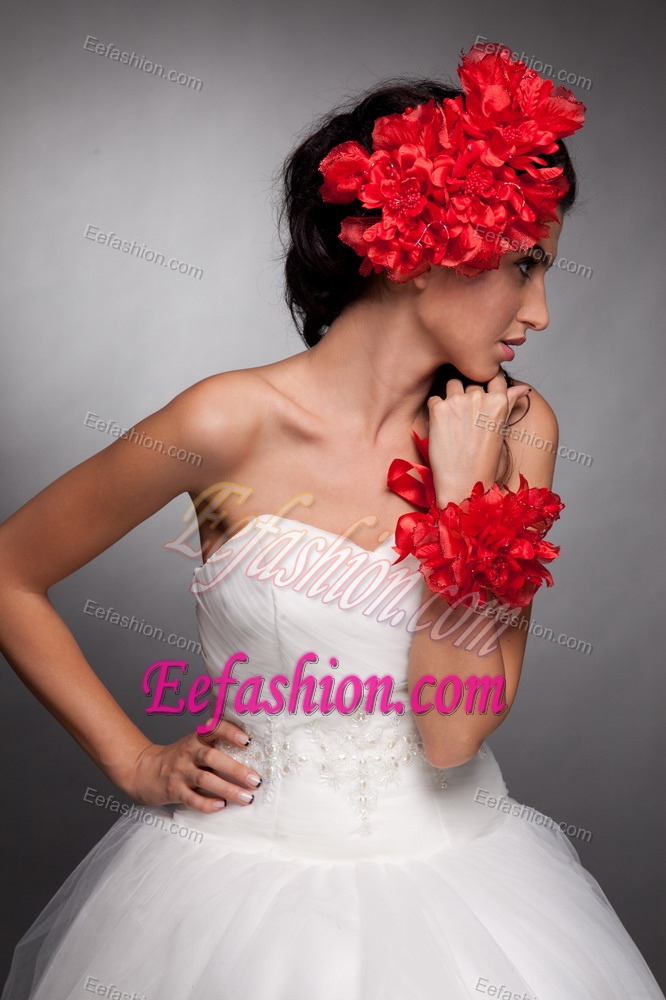 Red Taffeta Hand Made Flowers Headpieces and Wrist Corsage