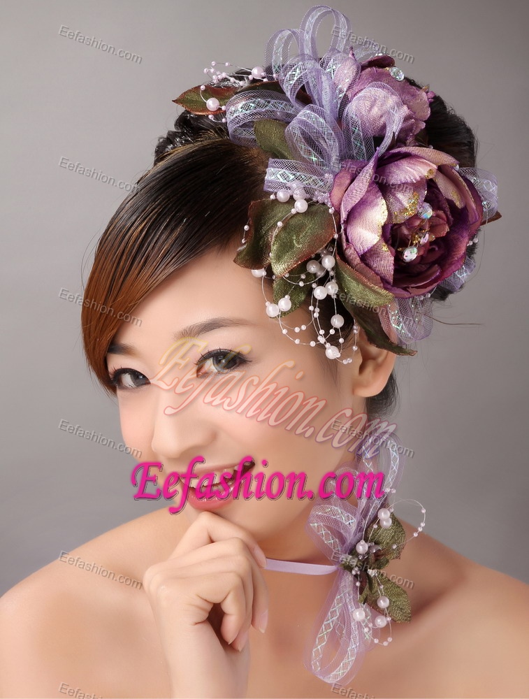 Imitation Pearls Flowers Decorate On Tulle Multi-color Headpices