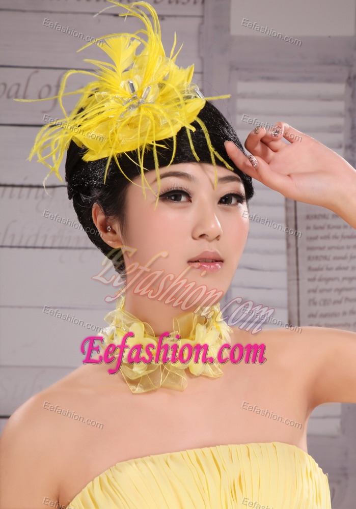 Pretty Yellow Beading Feather Flower Women s Fascinators For Party