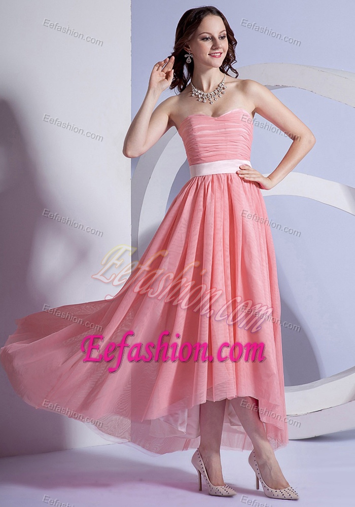 Beautiful Peach Pink Chiffon High-low Sweetheart 2013 Prom Dress with Ruching