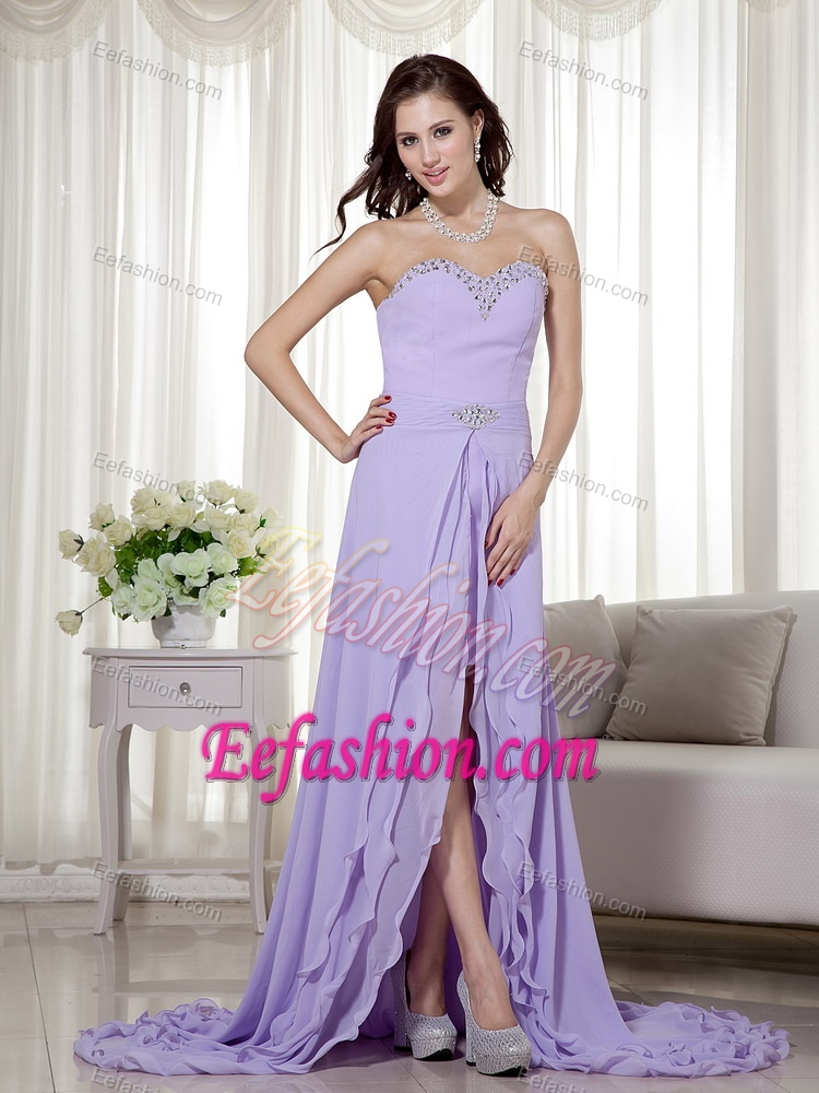 Chic Sweetheart Mini-length Lavender Chiffon Prom Dress with Detachable Train