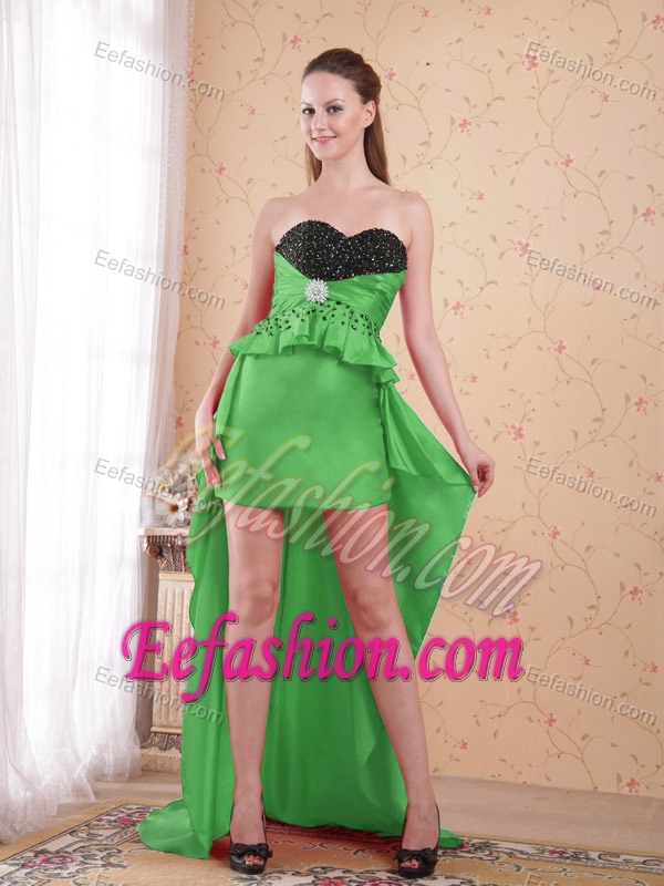 Most Popular Green Sweetheart High-low Beaded Prom Homecoming Dresses