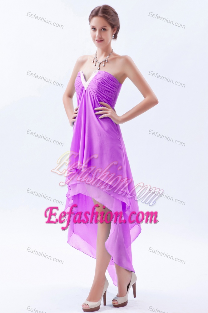 2015 Lavender Slot Neckline Layered Chiffon Plus Size Prom Dress with Ruching