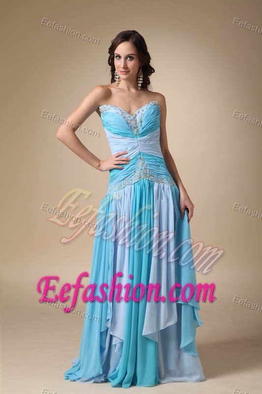 Blue Empire Sweetheart Lady Holiday Dress with Beading and Appliques