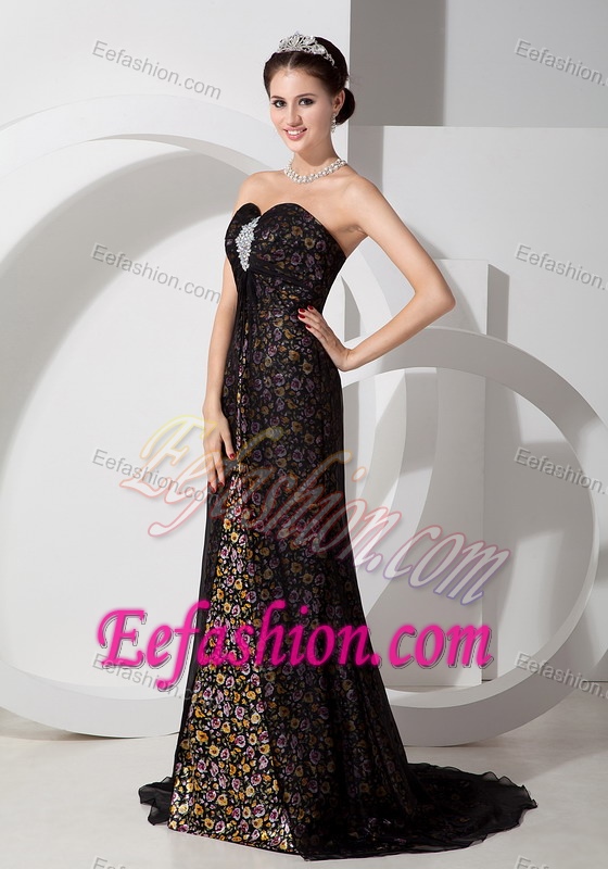 Beautiful Black Sweetheart Printed Holiday Wear Dresses with Beading