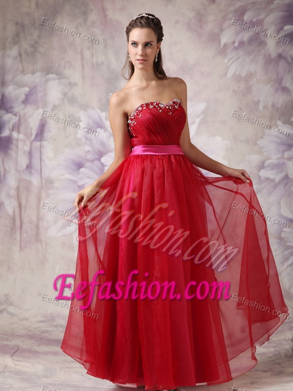 Customize Red Sweetheart Holiday Dress Patterns in Fuchsia with Sashes