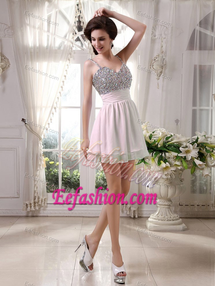 Light Pink Beaded Summer Holiday Dresses with Spaghetti Straps