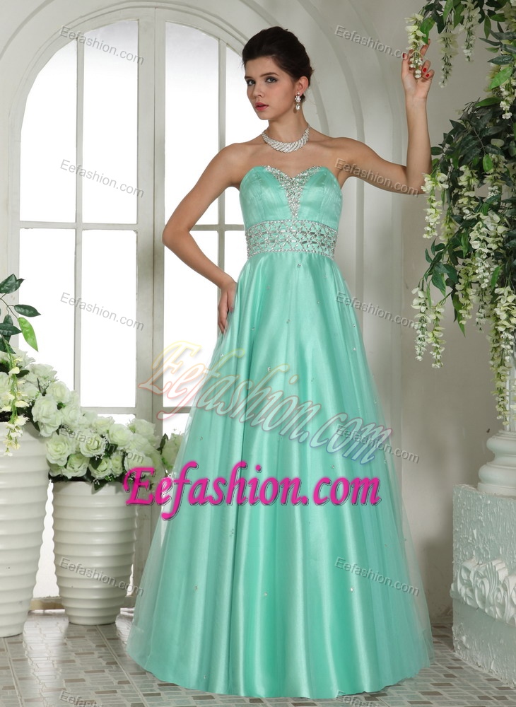 Sweetheart Beaded Holiday Wear Dresses with Rhinestones in Apple Green