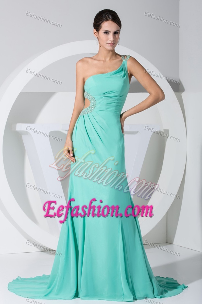 Diamonds One Shoulder Brush Train with Cutout Dramatic Dresses for Holiday