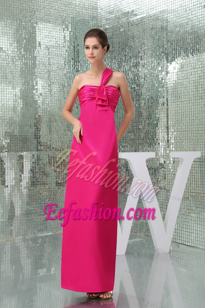 Hot Pink Ankle-length One Shoulder Extravagant Holiday Dresses with Ruche