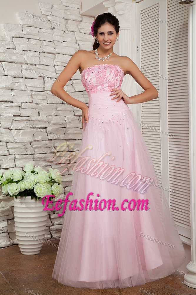 Strapless Baby Pink Tulle Dazzling Beaded 2013 Dresses for Holiday A-line Style