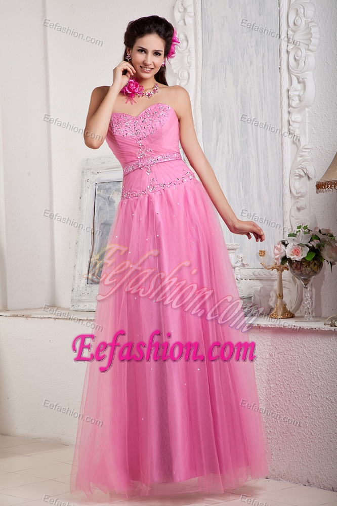 Rose Pink Empire Sweetheart Tulle Breathtaking Holiday Dress Beading Accent