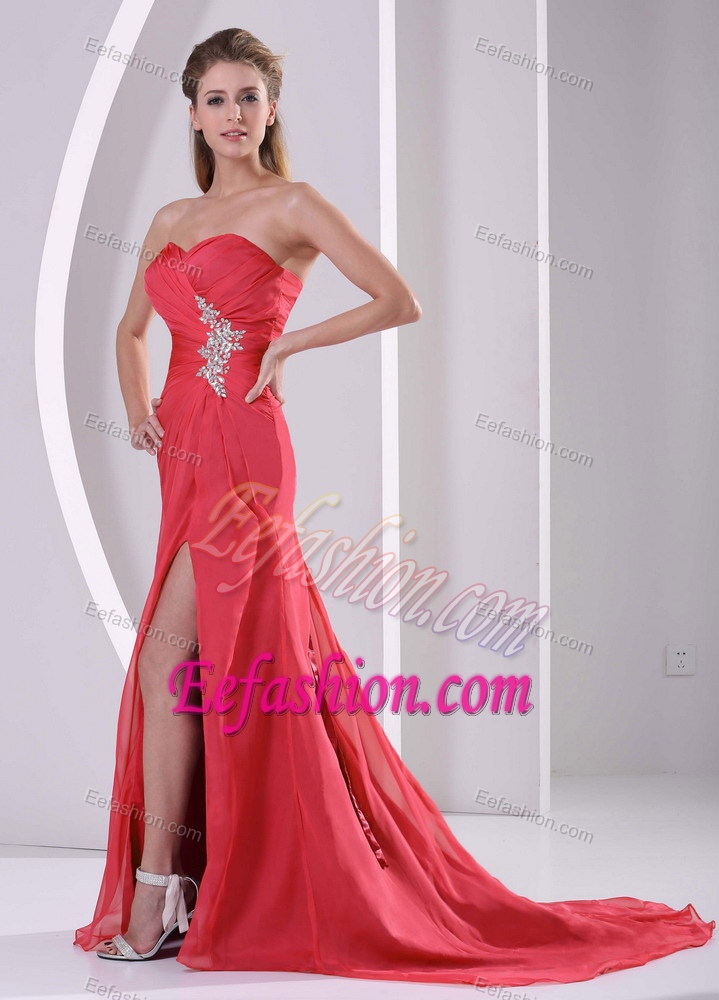 Gorgeous Brush Train Lace-up Red Homecoming Dress On Sale with High Slit