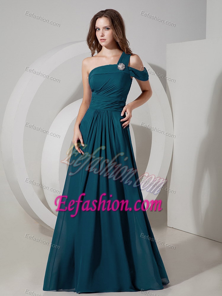 Gorgeous One Shoulder Chiffon Ruched Teal Homecoming Dresses for Girls