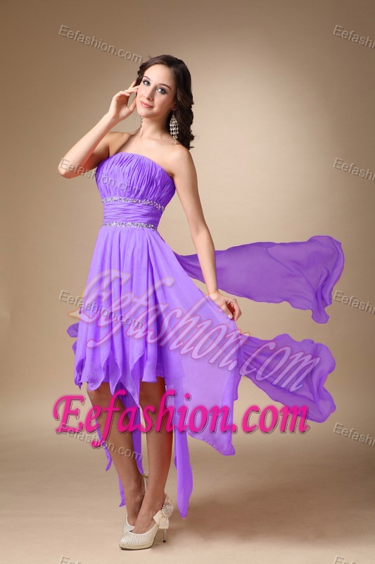 Lavender Strapless Asymmetrical Chiffon Celebrity Homecoming Dress with Ruche