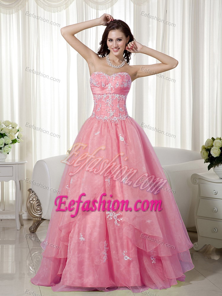 Rose Pink A-line Sweetheart Long Party Dress for Homecoming with Beading
