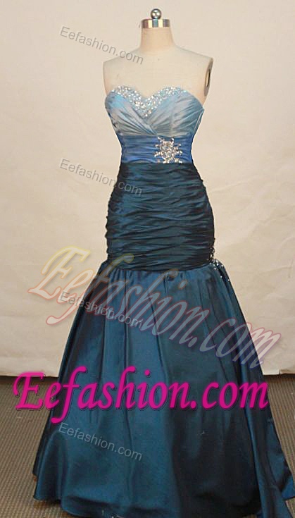 Fashionable Mermaid Sweetheart Blue Prom Dresses with Beading and Ruching