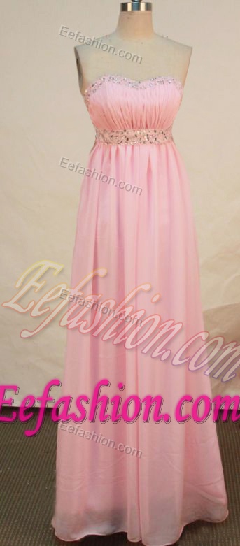 Beautiful Empire Strapless Chiffon Pink Prom Dresses with Appliques and Beading