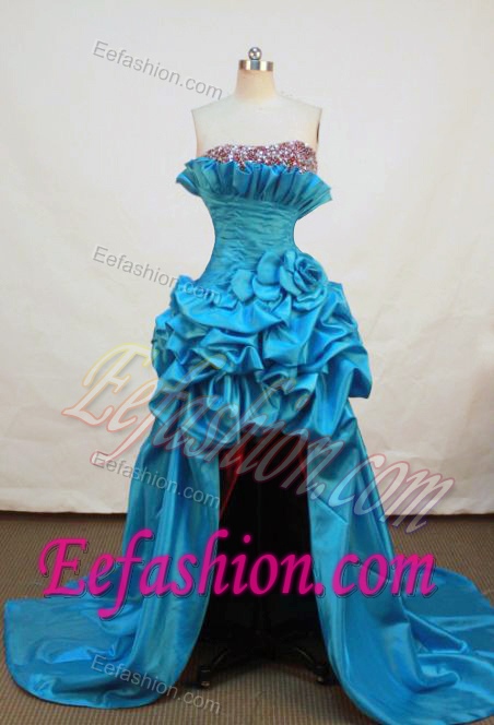 Pretty High-low Strapless Prom Homecoming Dresses with Beading on Promotion