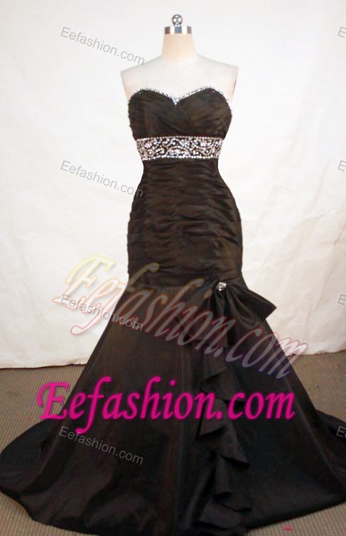 2014 Perfect Mermaid Sweetheart Brown Beaded Prom Dresses with Brush Train