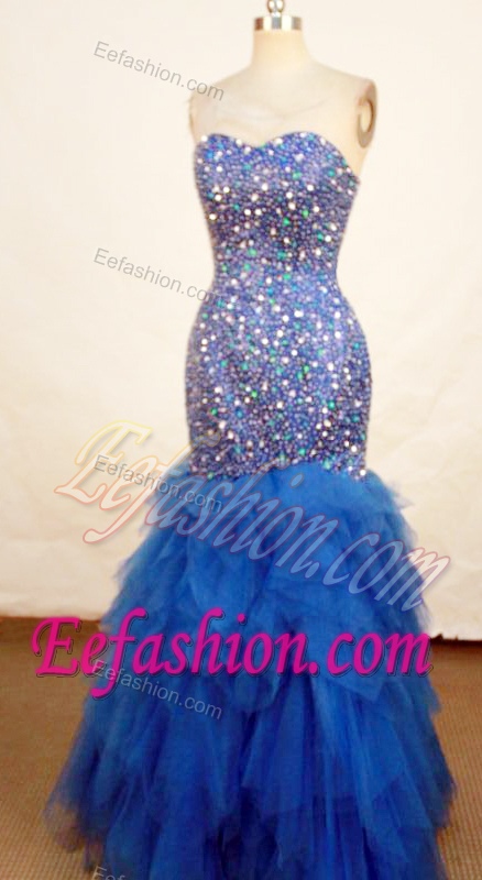 Shinning Exquisite Mermaid Sweetheart Blue Beaded Prom Dresses on Promotion