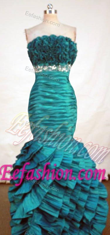 Gorgeous Mermaid Strapless Green Beaded and Ruched Prom Dresses for Cheap