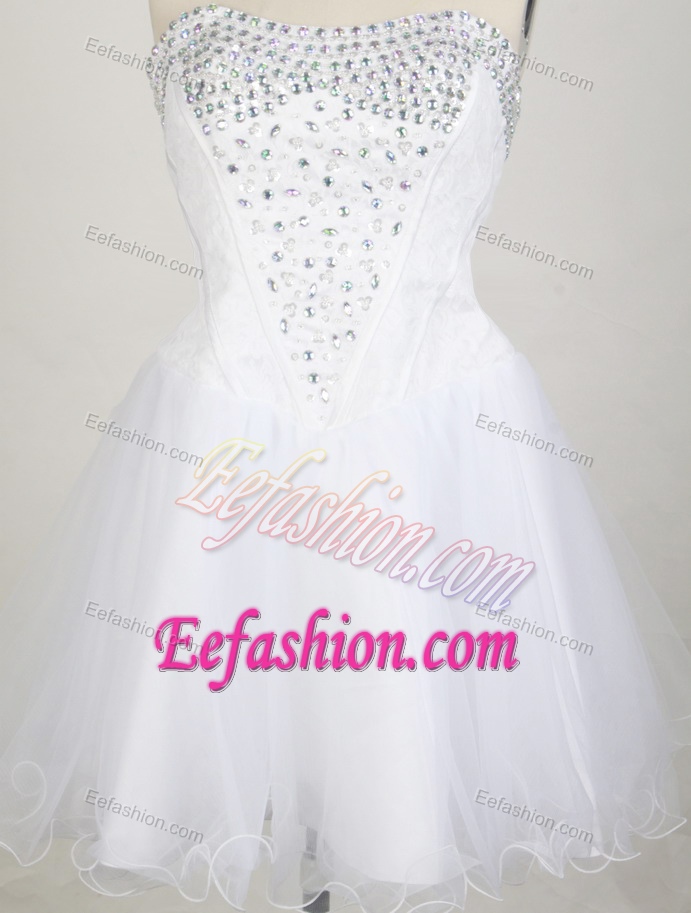Lovely A-line Strapless Mini-length Prom Party Dress with Beading on Promotion