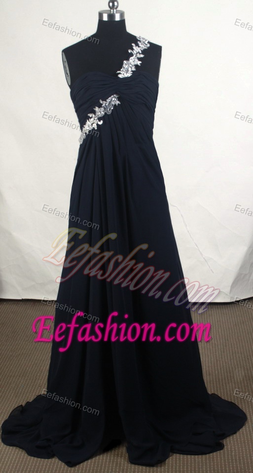 Affordable Empire One Shoulder Black Prom Homecoming Dress with Brush Train