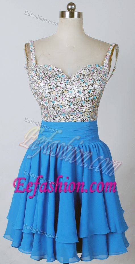 Brand New Short Straps Mini-length Sky Blue Prom Dress for Petite Girls