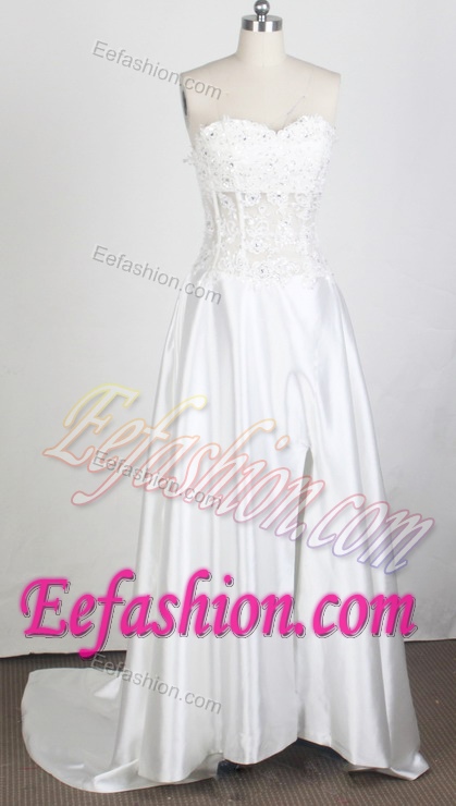 Empire Sweetheart Informal Prom Dress with Brush Train in White on Sale