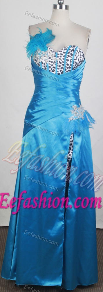 Elegant Satin and Leopard Sweetheart Prom Outfits in Blue with Appliques