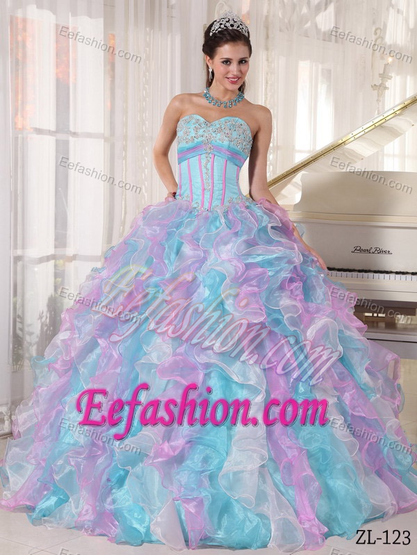 Shimmering Multi-color Sweetheart Quinceanera Dresses in Organza to Long