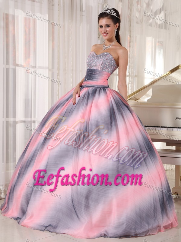 Ombre Color Sweetheart Chiffon Dress for Quince with Beading and Ruching