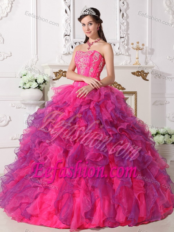 Special Ball Gown Satin and Organza Quinceanera Dress with Ruffles on Sale