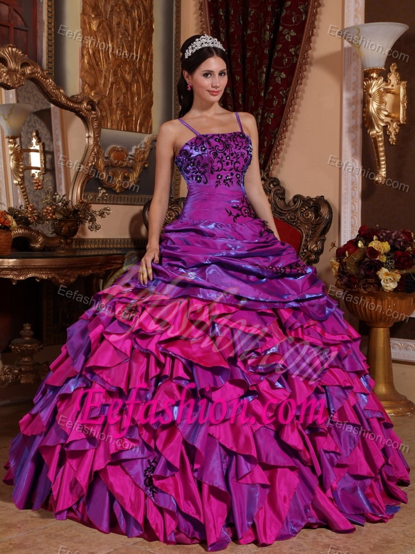Purple and Fuchsia Ball Gown Embroidery Quinceanera Dresses with Ruffles