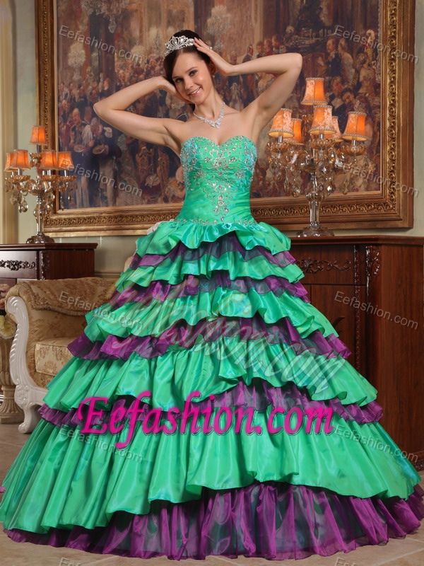 Green Sweetheart and Organza Quinceanera Dresses with Beading