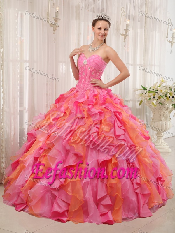 Multi-color Ball Gown Sweetheart Quinceanera Dress in Organza with Ruffles