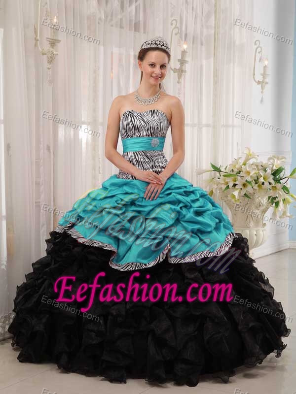 Brand New Turquoise and Black Ball Gown Dresses for Quince with Pick Ups