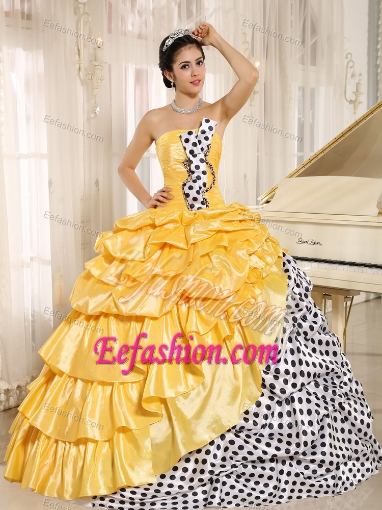 Strapless Multi-colored Quinceanera Dresses with Pick-ups and Dots