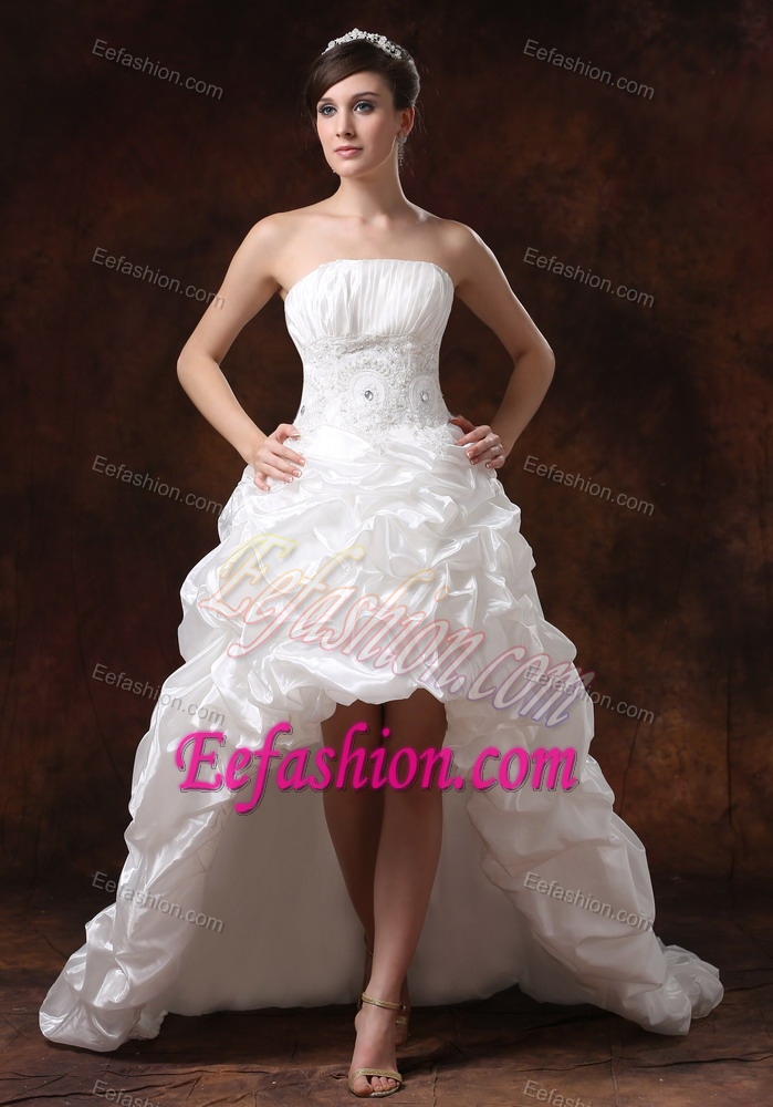Beaded High-low Strapless Wedding Dress with Decorated Waist in