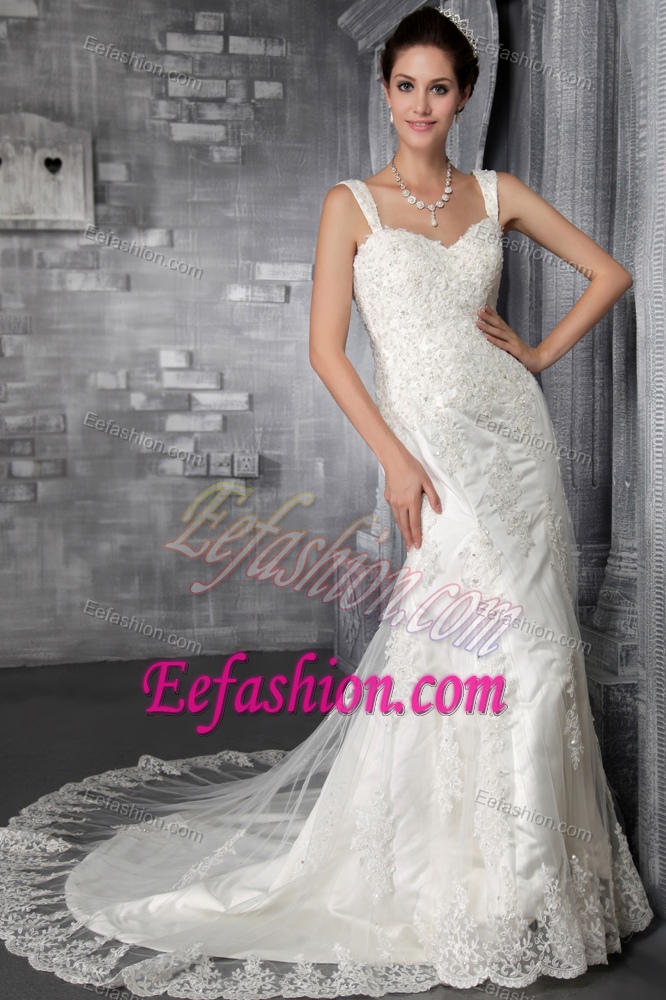 2013 Best Seller Mermaid Court Train Zipper-up Lace Appliqued Bridal Dress