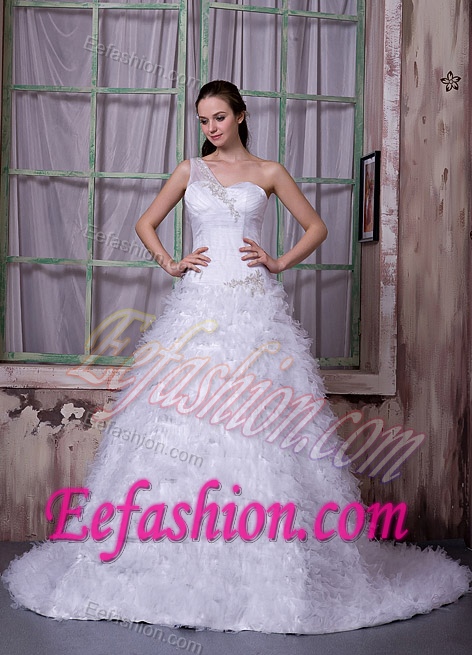 2013 Attractive A-line One Shoulder Satin and Tulle Wedding Reception Dress