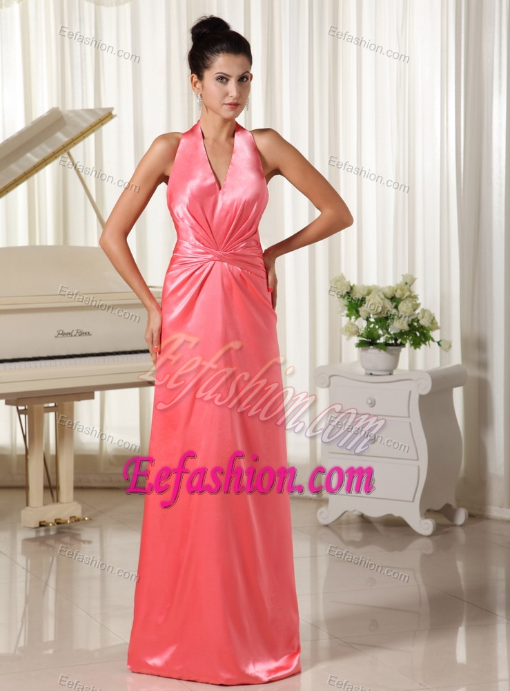 Impressive Watermelon Halter Top Military Dresses for Party in Floor-length