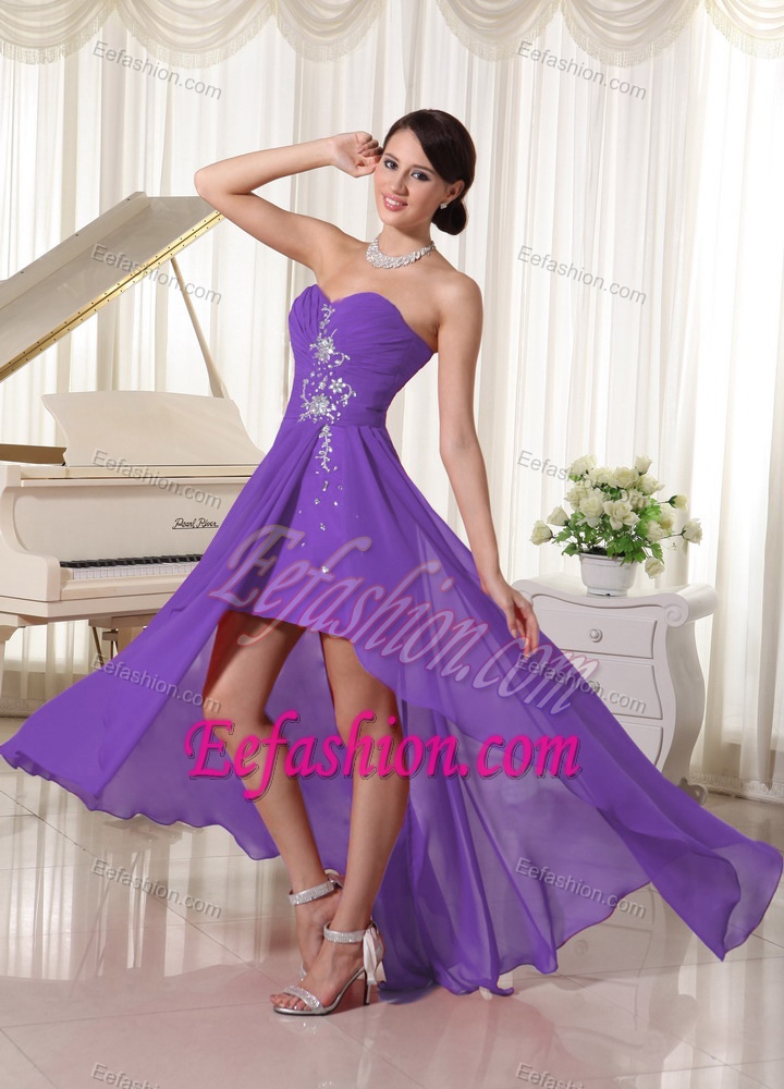 2013 Attractive High-low Beaded Sweetheart Chiffon Military Dress in Purple